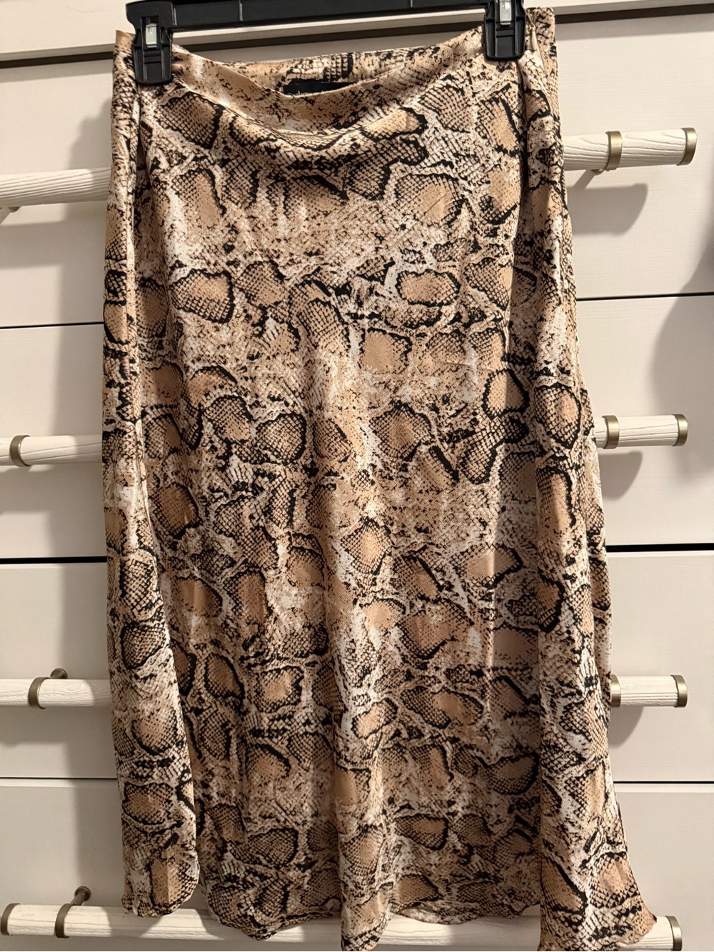 Catherine Malandrino Beige and Black Snake-Print Skirt